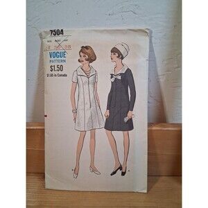 Vogue 7504 Pattern Dress Sz 14 Vintage CUT Printed USA